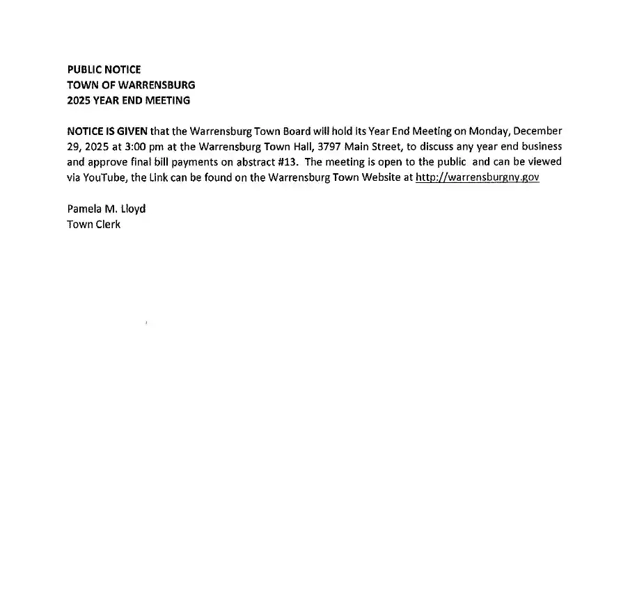 2025 Year End Meeting- Monday, December 29, 2025 at 3:00pm